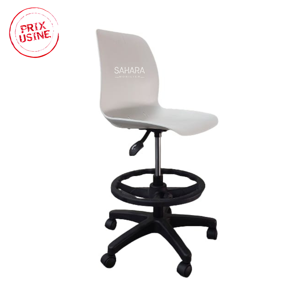 tabouret blanc en PU sur des piétement et repose pied en PVC,